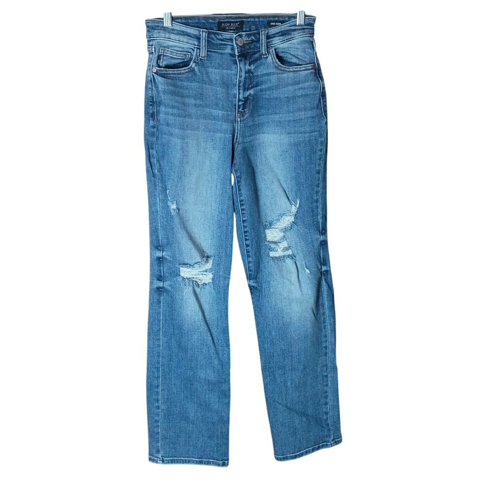 Judy Blue Women 5/27 Medium Wash Distressed “Dad Jean” Loose Denim Jeans